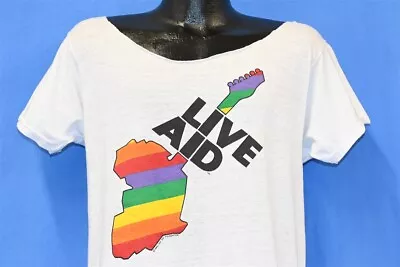 Vtg 80s LIVE AID THIS SHIRT SAVES LIVE CONCERT CUT NECK RAINBOW T-shirt MEDIUM M • $271