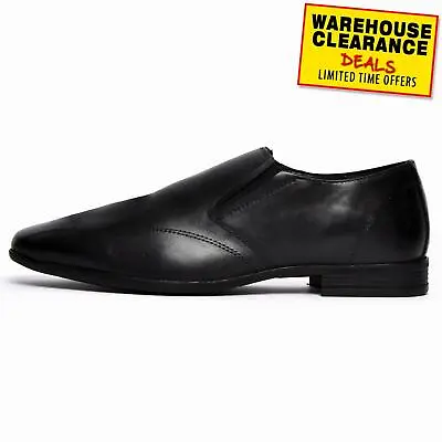 Hush Puppies Romney Mens Smart Dress Formal Slip On Leather Shoes Black • £29.99