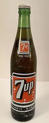 7UP 16oz Bottle Full 1960s/1970s Red Cap You Like It - It Likes You Some Scuffs • £14.48