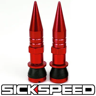 2 Pc Red Aluminum Valve Stem Caps With Spikes For Motorcycle Wheel Tire M8 • $14.35