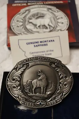 Montana Centennial Belt Buckle “Antelope Buck”  1889-1989  #914/2500 Sapphire • $40