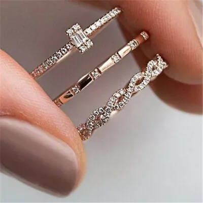 $8.99 • Buy 3 Pcs Micro Pave Rose Gold Fashion Womens Zircon Solid Band Ring