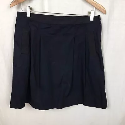 J.Crew Women's Nicky Pleated A-line Navy Blue Pockets 100% Cotton Skirt Size 8 • $11.16