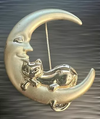 $20 • Buy Signed AJC Vintage CAT LAYING ON BROOCH Pin Face Man Costume Jewelry