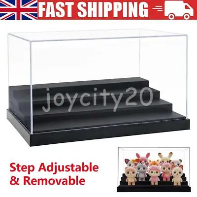 Clear Acrylic Display Box 25cm L Perspex 4 Steps Case Plastic Base Dustproof • £21.04