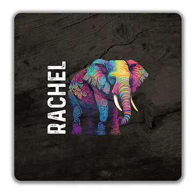 Personalised Elephant 2 Pack Drinks Coasters Any Name Wildlife Tusks - 9cm X 9cm • £4.99