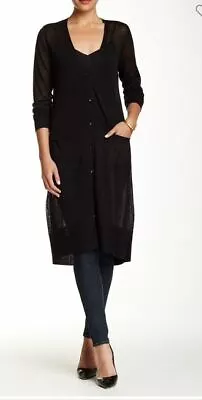 Joan Vass Neiman Marcus Black Sheer Long Pockets Cardigan Plus Size 1X • $79.99