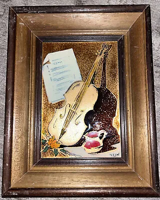 Vintage Painted Enamel Picture Wood Frame Violin Still Life Signed • $12.99