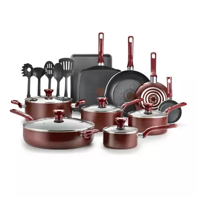   Cookware Nonstick T-Fal Easy Care 20 Piece Set Red Dishwasher Safe Thermospot • $98.39