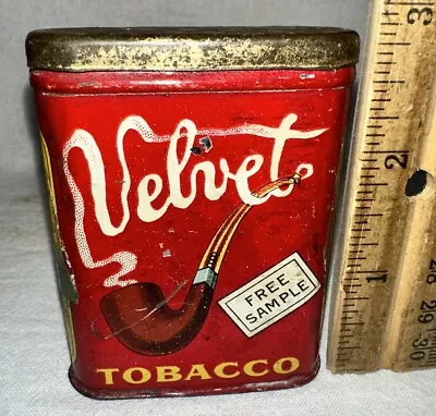 Antique Free Sample Velvet Tobacco Tin Litho Pipe Smoking Can Vertical Pocket • $31