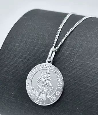 925 Real Sterling Silver Saint Christopher Pendant Necklace 20 Inches Brand New • £24.49