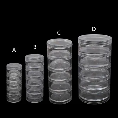 £4.39 • Buy 5 Layer Stackable Bead Containers Small Item Plastic Round Clear Storage Jar Box