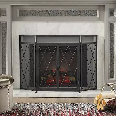 Kyomi Modern Iron Folding Fireplace Screen With Door • $133.87