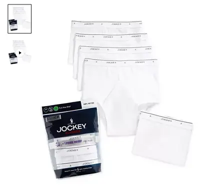 Men's Jockey 4-Pack + 1 Free 100% Cotton White Classics Full-Rise Staynew Briefs • $29.50