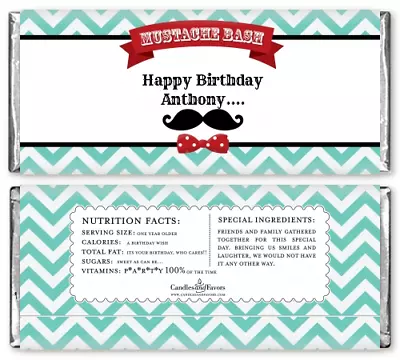 Mustache Bash Personalized Birthday Party Candy Bar Wrappers - Candy Favor • $12