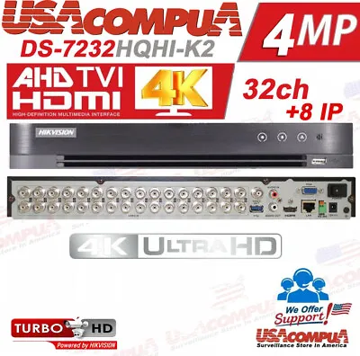 Hikvision 32 CHANNEL DVR 32CH DS-7232HQHI-K2 H.265+ 4MP TVI/AHDCVI +8CH 4MP IP • $474.95