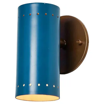 1960s Tito Agnoli Blue Perforated Metal And Brass Articulating Sconce Wall Lamp • £139.51