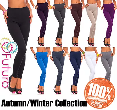 Womens Thick Warm Cotton Full Length Leggings UK Size 6-22 & All Colours • £7.99