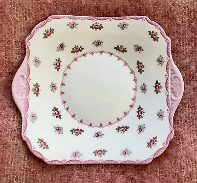 £35 • Buy Vintage RARE Shelley ‘Rosebud’ Cake Sandwich Serving Plate 13510 Pink Handles