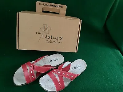 Padders Feel Good Feet Euro 39 / Uk 6 Ladies Red Leather Slip On Sandals • £17.95