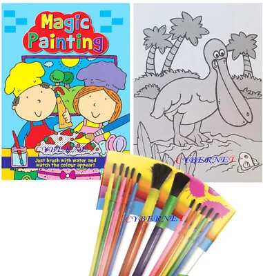 Magic Painting Colouring Art Book Children No Mess Just Use Water - 12 Brushes   • £3.49