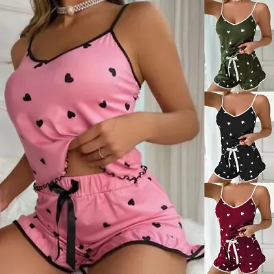 £3.09 • Buy Sexy Womens Heart Print Pyjamas Cami Vest Shorts Bra Set Sleepwear Nightwear PJs