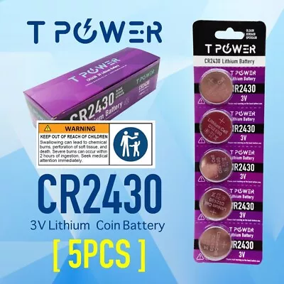 5x Tpower CR2430 3V Cell Coin Lithium Button Battery DL2430 ECR2430 Wholesale • $4.94