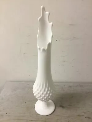 Vintage MCM 1960’s Large 15.5” Fenton Milk Glass Swung Vase Hobnail Great Mouth • $45