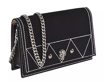 $872.13 • Buy New Alexander McQueen 610331 Denim Canvas Mini Studded Skull Shoulder Purse Bag