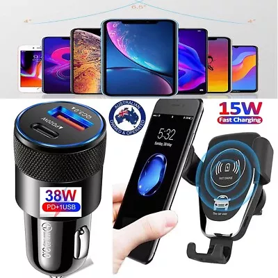 38W USB Or Wireless Car Charger Dock Air Vent Mount Gravity Holder For Phone AU • $15.19