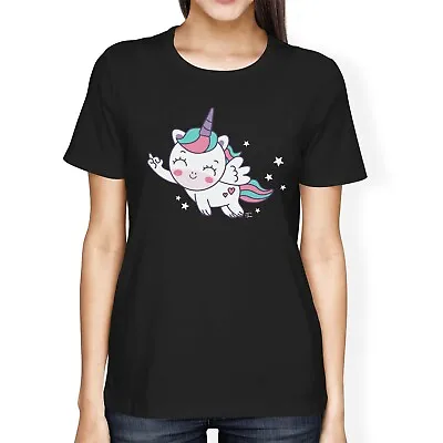 1Tee Womens Loose Fit Unicorn Giving Middle Finger  T-Shirt • £7.99