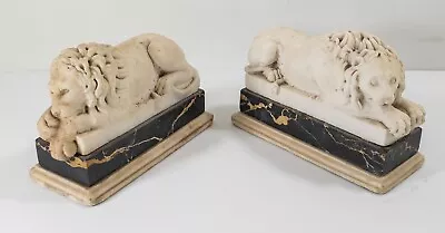 Antique 19th C. Italian Pair Of White Marble Lions After Antonio Canova • $5500