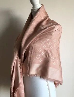 LOUIS VUITTON Shawl Monogram M72046 Rose Scarf Silk Wool Women's Accessories • $330.90