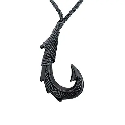 Carved Horn Pendant Small Hei Matau Maori Style Cord Necklace - 81stgeneration • $37.50