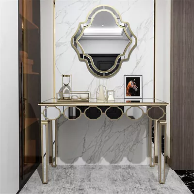 Luxury Mirrored Console Table Gold Trim Side Table Elegant Tapered Legs Entryway • £229.99