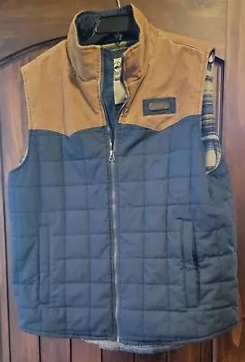 Cinch Mens Vest Large Quilted Zip Blue Tan Western Lined Serape Yellowstone Jack • $50