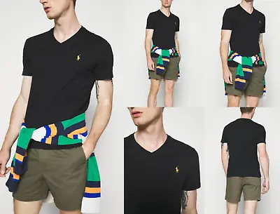£59.03 • Buy Polo Ralph Lauren V Neck T-Shirt Custom Slim Fit T-Shirt Top Gold Fringe M