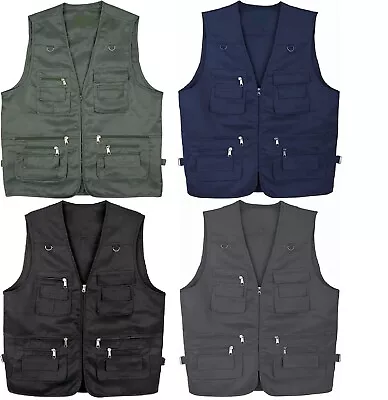 Mens Multi Pocket Vest Outdoor Fishing / Photography & Hunting Waistcoat • £11.99