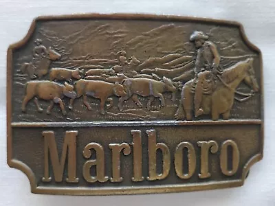 Vintage 1970s Marlboro Brass Belt Buckle ~ Cowboys On Cattle Drive ~ NICE! • $24.95