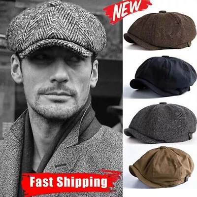 Peaky Blinders Hat Newsboy Flat Cap Herringbone Tweed Wool Baker Boy Gatsby • $14.99