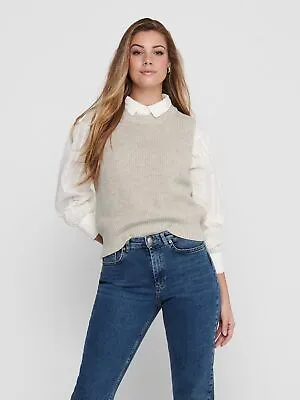 Branded ONLPARIS ONLY Women Knitted Vest Round Neck Sweater Pullover Jumper • £13.99