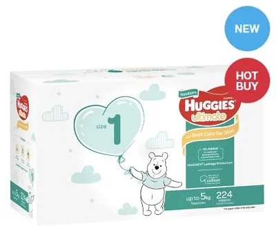$114.98 • Buy Huggies Unisex Ultimate Nappies Size 1 Newborn (Up To 5 Kg) 224 Nappies
