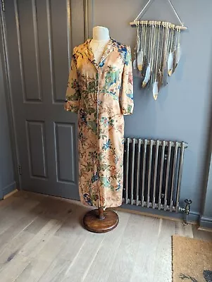 Zara Peach Oriental Print Silky Midi Kimono Shirt Dress Peeling See Photos Med • £15.99