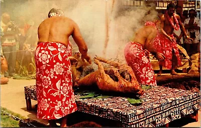 Luau Pig Main Dish Feast Hawaii Hot Stones Polynesian Underground Oven Postcard • $2.75