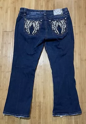 Miss Me Mid-Rise Easy Boot Cut Wings Jeans Size 34 (FITS 36x27.5) • $34.98