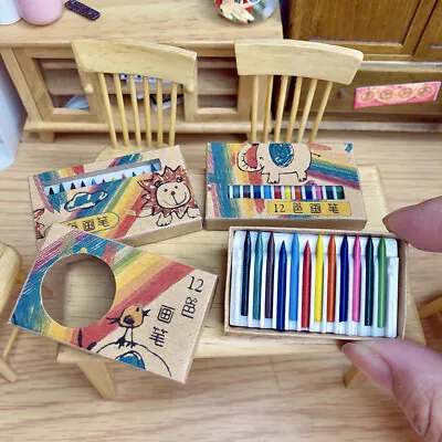 12Pcs/set 1/12 Dollhouse Miniature Colorful Crayon Accessories Toys For Kid G.YZ • $2.40