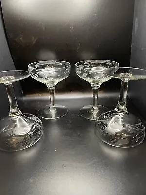 Set Of 4 Vintage Coupe/Champangne Stemware Etched With Wheat Sheaves • $25