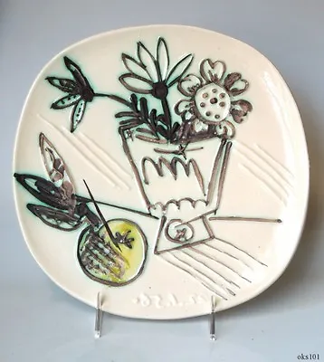 PABLO PICASSO Auth Madoura Ceramic Plate Flowers Bouquet Bunch With Apple #307 • $9999.99