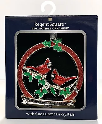 Cardinals & Holly Christmas Ornament W/Crystals 3”x 3.25”x .5” Regent Square • $12.93
