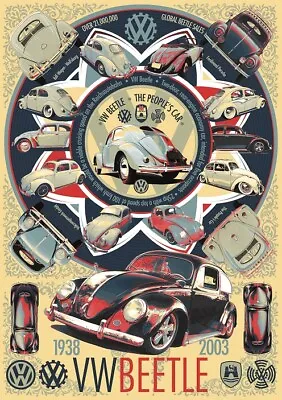 Home Wall Art - Canvas Or Poster Print - VW VOLKSWAGEN BEETLE- Exclusive Design • $8.40